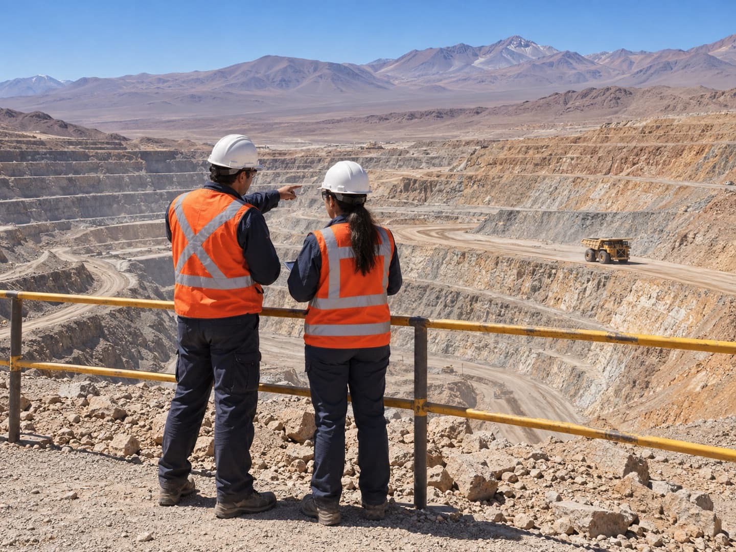 Escena ilustrativa de supervisores con equipo de protección en una faena minera del norte de Chile
